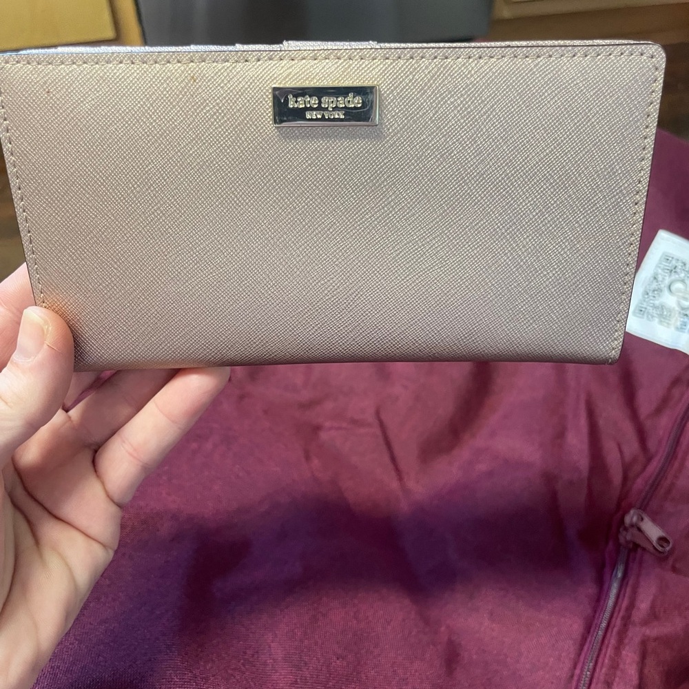 NWT Authentic Kate Spade Staci Laurel Way Snap Closure Wallet Pink Shimmer